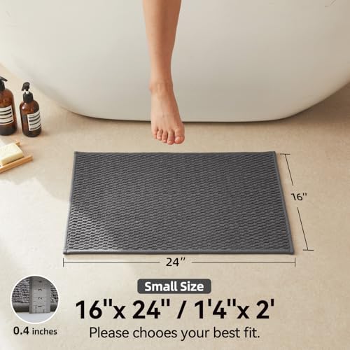 Triohero Bathroom Rugs Non Slip Washable, Super Absorbent Thin Bath Mat Small Quick Dry Low Pile Bathroom Rug, Dark Grey 16"x24" - color: Dark Grey, size: 16"x24"