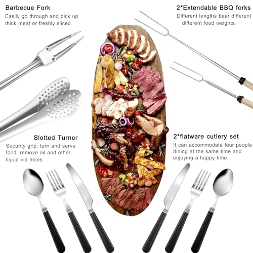 Camping Cooking Utensils Set - Camping Utensil Set Car Camping Cooking Essentials Gear for Camp Kitchen Cooking and Grilling, Stainless Steel & Silicone Ideal Gift for RV Tent Camper - color: Black-24Pcs
