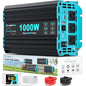 1000 Watt Pure Sine Wave Inverter, Power Inverter for Car, Camping, Solar, RV, Truck, Home, 12V DC to 120V AC Inverters with 3 AC Outlet, 30W USB-C, 5V 3.1A USB, Remote Control, Surge 2000W - color: Black+Blue, size: 12V-1000W Pure Sine Wave Inverter