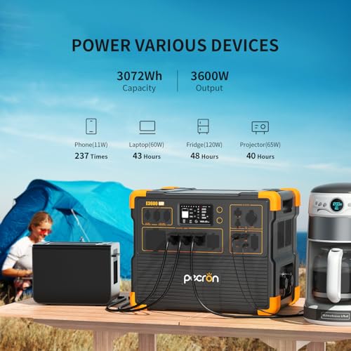PECRON Portable Power Station 3072Wh E3600LFP with Trolley, 5x3600W AC Outlets Power Station, LiFePO4 Battery Backup Expanded to 18.43kWh, Solar Generator for Home Use, RV, Camping, CPAP, Emergency - style: E3600LFP+Trolley Kit