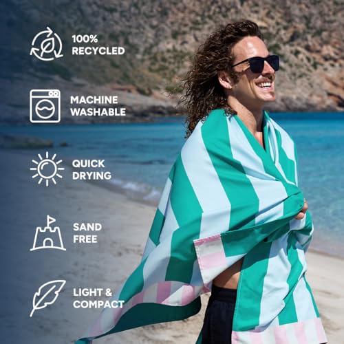 Dock & Bay Beach Towel - Quick Dry, Sand Free - Compact, Lightweight - 100% Recycled - Includes Bag - Pastel Pier - Large (160x90cm, 63x35)