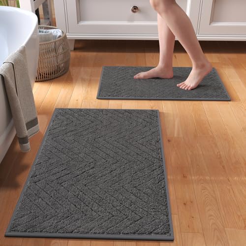 Non-Slip Bath Mat 16x24-2pc Quick Dry Absorbent Non Slip Bath Mat Bath Mats for Bathtub Mat Bathroom Carpet Fit Under Door Washable Floor Bath Rug Grey - color: Grey-c, size: 16'' x 24''(2pc)