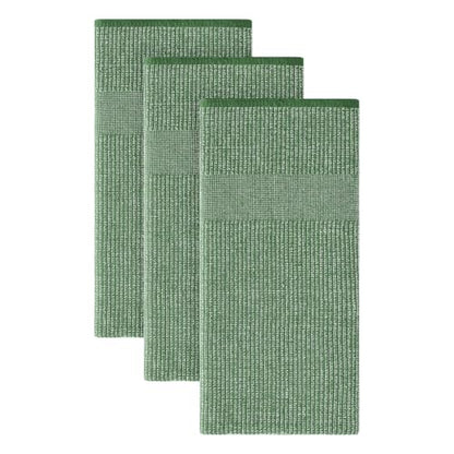 Homaxy Premium Kitchen Towels(18”x 28”, 3 Pack), Large Cotton Kitchen Hand Towels, Flat and Terry Dish Towels, 380 GSM Highly Absorbent Tea Towel Set with Hanging Loop, Grass Green - color: Grass Green, style: 3-pack