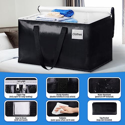 BlissTotes Moving Bags, Heavy Duty Moving Boxes with Zippers Top and Sturdy Handles, Storage Bags for Space Saving and Packing, Collapsible Moving Supplies, Storage Totes (125L, 6-Pack, Black) - size: 125L