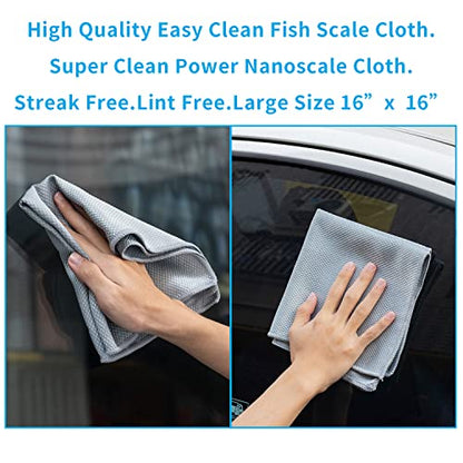 Streak Free Miracle Cleaning Cloths Easy Clean Nanoscale,Fish Scale Microfiber Window Mirror Glass Car Stainless Steel Cleaning,Lint Free Dish cloth Wine Glass Polishing Towel,Reusable,Pack 6,Blue - color: Blue
