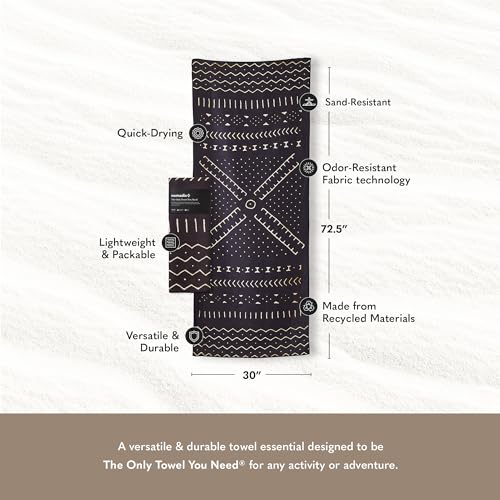 Nomadix Original Towel - Perfect for Beach, Pool, Travel, Camping, Yoga - Made with Recycled Materials - Super Absorbent - Sand Resistant - Mud Cloth - 72.5" x 30" - color: Mud Cloth