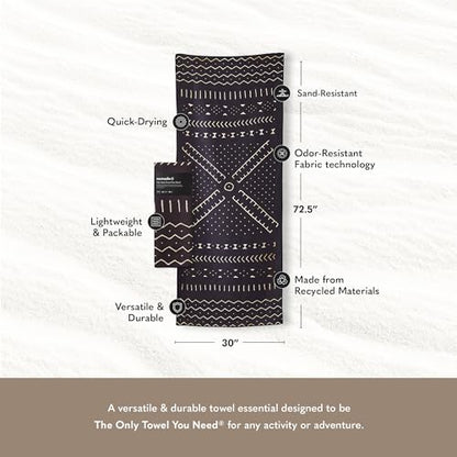 Nomadix Original Towel - Perfect for Beach, Pool, Travel, Camping, Yoga - Made with Recycled Materials - Super Absorbent - Sand Resistant - Mud Cloth - 72.5" x 30" - color: Mud Cloth