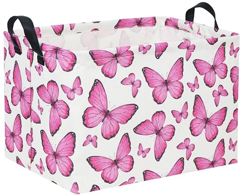 Rectangular Butterfly Pink Kids Storage Basket - Baby Girl Basket Toy Storage Bin Organizer Box Rainbow Room Decor - color: Butterfly