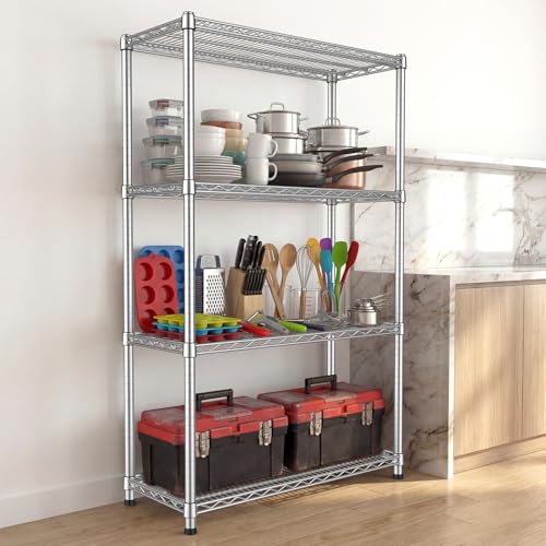 Heavy Duty Storage Rack Garage Shelving 4 Tier Metal Wire Shelving Unit Adjustable Wire Rack Storage Shelves 2200LBS Organizer Standing Metal Shelf for Warehouse Laundry Basement 14"Dx36"Wx59.05"H - size: 4-Tier-Silver[13.98"D x 36"W x 59.05"H]