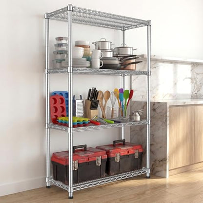 Heavy Duty Storage Rack Garage Shelving 4 Tier Metal Wire Shelving Unit Adjustable Wire Rack Storage Shelves 2200LBS Organizer Standing Metal Shelf for Warehouse Laundry Basement 14"Dx36"Wx59.05"H - size: 4-Tier-Silver[13.98"D x 36"W x 59.05"H]