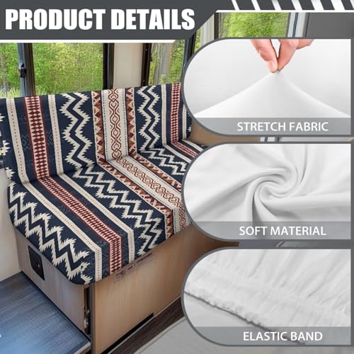 RV Dinette Cushion Covers Booth Set Aztec Tribal Geometric Stripe Camper Cushion Covers Couch Cover Stretch Washable RV Bench Seat Covers for Dinette - color: Aztec Tribal Geometric Stripe