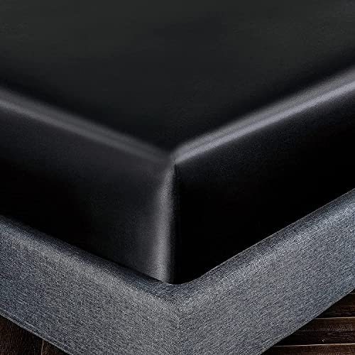 Homiest 3pcs Satin Sheets Set Luxury Silky Satin Bedding Set with Deep Pocket, 1 Fitted Sheet + 1 Flat Sheet + 1 Pillowcase (Twin XL Size, Black) - color: Black, size: Deep pocket - Twin XL size
