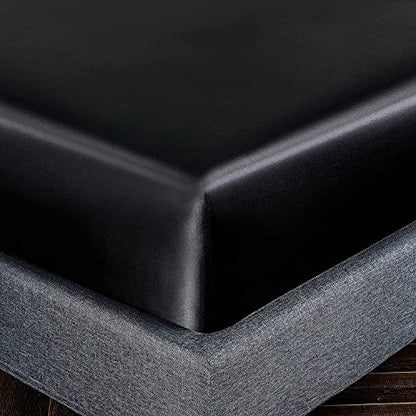 Homiest 3pcs Satin Sheets Set Luxury Silky Satin Bedding Set with Deep Pocket, 1 Fitted Sheet + 1 Flat Sheet + 1 Pillowcase (Twin XL Size, Black) - color: Black, size: Deep pocket - Twin XL size