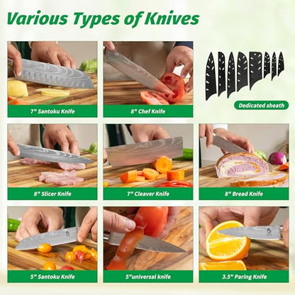 FULLHI 15pcs Japanese Knife Set with Magnetic Knife Block Holder, Stainless Steel Blades, White Resin Ergonomic Handles for Professional and Home Cooking - color: White, size: Magnetic Block Knife set