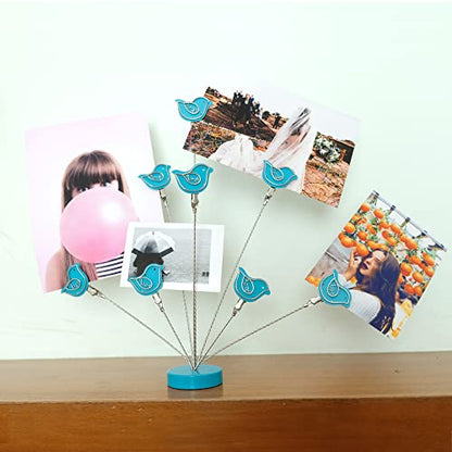 8-Branch Family Tree Picture Frame Holder, Card Photo Clips Holder Desk Stand for Memo Paper Note Photo Christmas Wedding Card Display (Blue Bird) - style: Bird