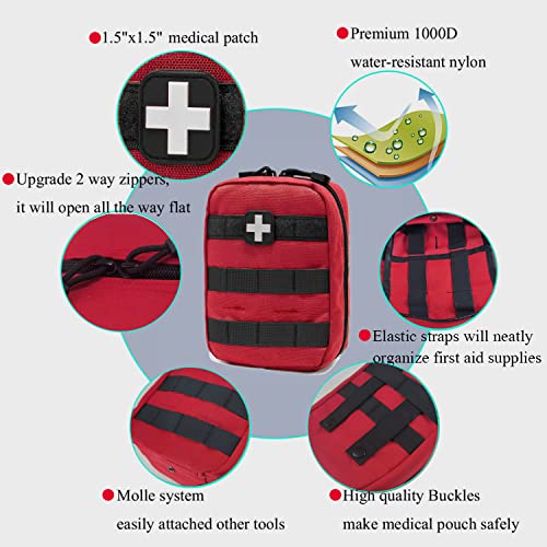 Carlebben EMT Pouch MOLLE Ifak Pouch Tactical MOLLE Medical First Aid Kit Utility Pouch - color: Red