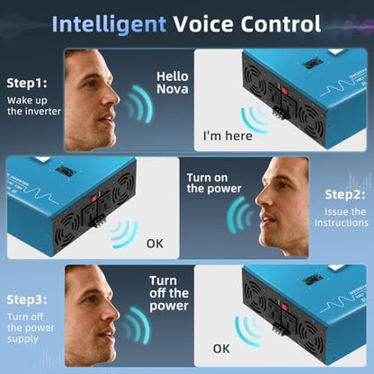 5000W Pure Sine Wave Power Inverter Voice Control AI Voice Assistant Support English 12V to 120V 60HZ with LCD Display, USB Port, for Car Home Laptop Truck - size: 5000W-12V