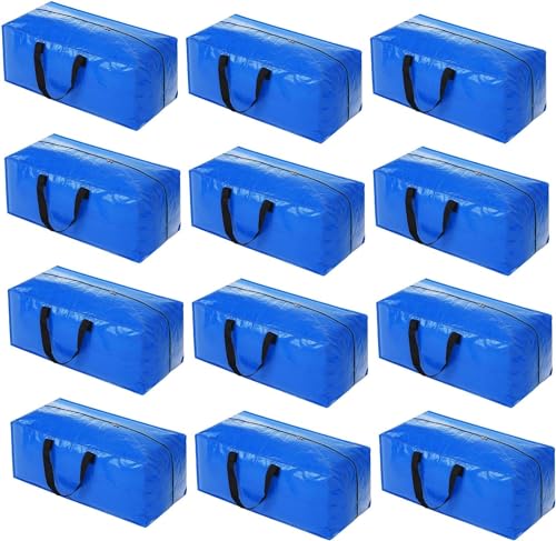 Acnusik Heavy Duty Moving Bags, Extra Large Storage Bags with Zippers Backpack, College Dorm Room Essentials, Moving Totes Clothing Storage Bins, Compatible with IKEA Frakta Cart (12pcs) - color: Blue, size: 12 Pack