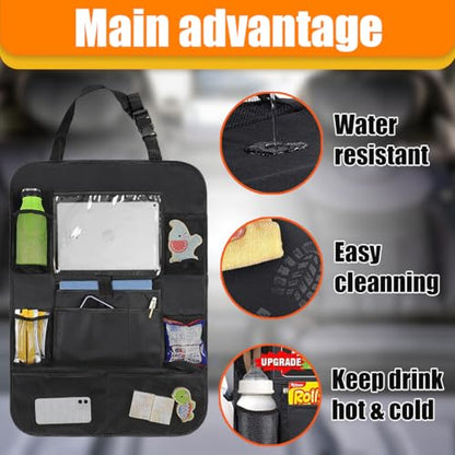 ZIMISI Car Backseat Organizer, Oxford Cloth Kick Mats Back Seat Protector with 9 Pockets & Clear Tablet Holder, Universal Waterproof Car Road Trip Essentials Storage Accessory (1PC) - size: 1PC