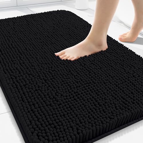 Arotive Bathroom Rugs 34x21, Extra Soft Absorbent Shaggy Chenille Bath Rugs, Machine Washable Rubber Backing Non-Slip Bath Mats for Bathroom Floor Tub and Shower, Home Decor Accessories, Black - color: Black, size: 34" X 21"
