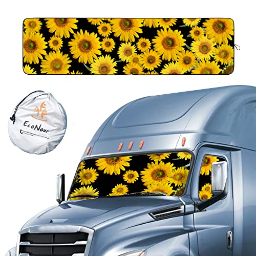 EcoNour Semi Truck Printed Sun Shade for Windshield | UV Sun Protector & Heat Blocker Sunshade | 240T Front Window Shades Accessories | Best for Commercial & Big Rig Semi Truck - size: Large-BW