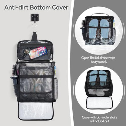 Portable Mesh Shower Caddy Bag for College Dorm Essentials Collapsible Shower Bag with Hanging Hook and Handle Quick Dry Large Capacity Shower Caddy Organizer Toiletry for Travel, Camping, Gym