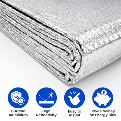 Reflective Window Insulation Foil, Double Side Aluminum Foil Bubble Insulation for Windows, RVs, Garages Door (48in x 10ft) - size: 48in x 10ft