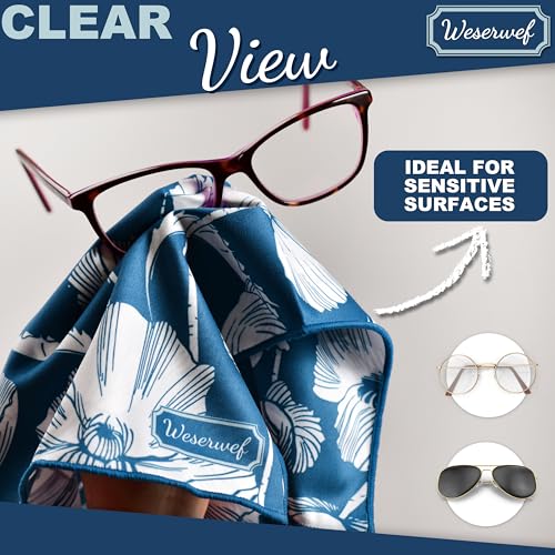 WESERWEF Design Microfiber Glasses Cleaning Cloth – Premium Cleaning Cloth for Eyeglasses, Screens, Tablets, Cameras & Lenses, 12" x 12", Ultra-Soft & Scratch-Free (Blue Poppies) - color: blue poppies