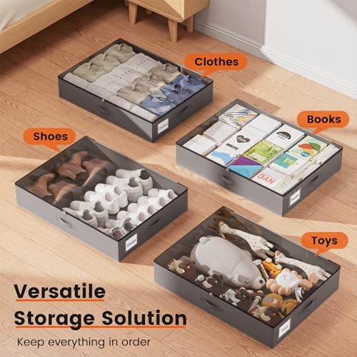 XXXL 78L Under Bed Storage, Storage Containers with Support & Clear Lid, Support Frame, Underbed Storage Bins for Clothes, Shoes, Blankets, and Toys 2 pack - size: No-wheels-78L-2pack