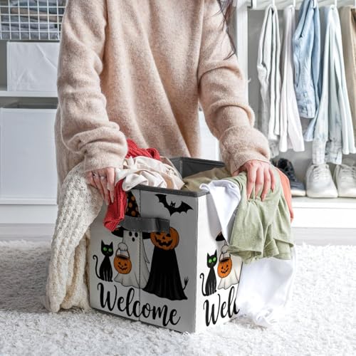 Welcome To Halloween Foldable Storage Box with Handle Organizer Containers for Home Office Clothes Office Supplies - color: style-9-1