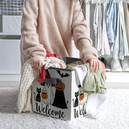 Welcome To Halloween Foldable Storage Box with Handle Organizer Containers for Home Office Clothes Office Supplies - color: style-9-1