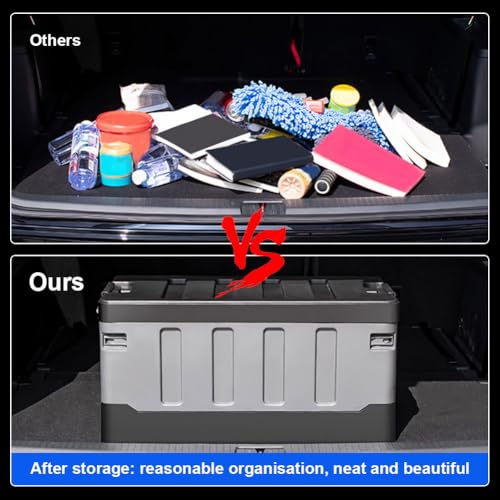 60L Collapsible Camping Storage Box with Lid and Handles, Large Capacity Portable Folding Storage Container, Heavy Duty Car Trunk Organizer for Outdoor Home Travel
