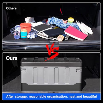 60L Collapsible Camping Storage Box with Lid and Handles, Large Capacity Portable Folding Storage Container, Heavy Duty Car Trunk Organizer for Outdoor Home Travel