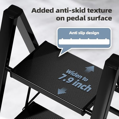 HillhutApex 4 Step Ladder, Lightweight Foldable 4 Step Stool with Anti-Slip Wide Pedal, 330lbs Capacity Aluminum Ladder for Household,Office,Garage(Black) - color: Black, size: 4 Step