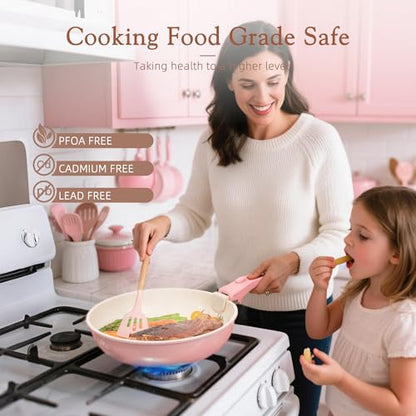 Astercook 23 Pcs Pots and Pans Set Non Stick, Ceramic Cookware Set Detachable Handle, RV Kitchen Cooking Set Removable Handles, Oven Safe, Induction Ready, Stackable, Pink, Mothers Day Gifts - color: Pink, size: 23 Piece