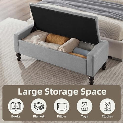 50" W Storage Ottoman Bench with Safety Hinge, Load up to 660 lb Ottoman with Storage, Upholstered Tufted Entryway Bench with Seating for Living Room, Bedroom, Light Gray - color: Light Gray