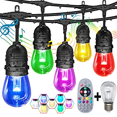 GANA Outdoor String Lights, Patio Lights 48FT Music Flash RGBW Colourful, Safe 12V Low Voltage LED Shatterproof Bulbs Connectable, Heavy Duty Wire IP65 Waterproof Level for Courtyards Cafe Bistro - size: 48FT-Fairy Lights