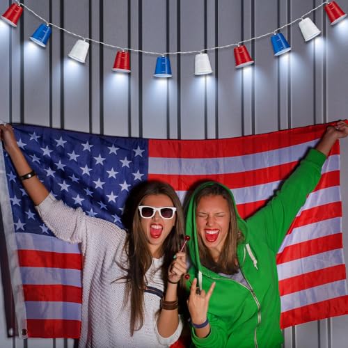 Hiboom 1 Pack Red White and Blue Cups Light, Shot Cup Fairy String Lights Battery Operated LED for Memorial Day Patriotic Decor 4th of July Independence Day Bar Graduation RV Party Decoration (13ft) - size: 13Ft