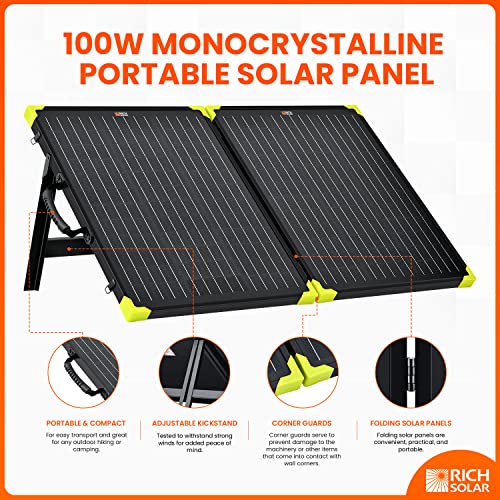 RICH SOLAR 100W Briefcase Solar Charging Kit Portable Solar Panel with 20A Charger Controller Built-in Robust Kickstand (100W+10A Controller)