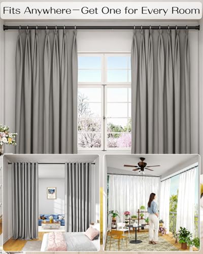 Tension Curtain Rod by EZFurni, 42-123 Inches, Heavy Duty Tension Rods for Windows, Adjustable Spring Loaded Curtain Rods No Drilling, Renter Friendly, Hold Up Blackout Curtains and Non Slip, Black - color: Black, size: 42-123 Inches