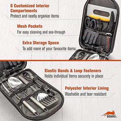 BOMKI Grilling and Camping Cooking Utensils Set for The Outdoors BBQ - Camping Utensil Set Camping Kitchen Set Cookware Accessories with Case Camping Essentials Camping Stuff Camp Cooking Set - style: Black Lite