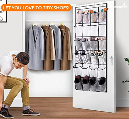 MISSLO Over The Door Shoe Organizer 24 Large Mesh Pockets, White - color: White