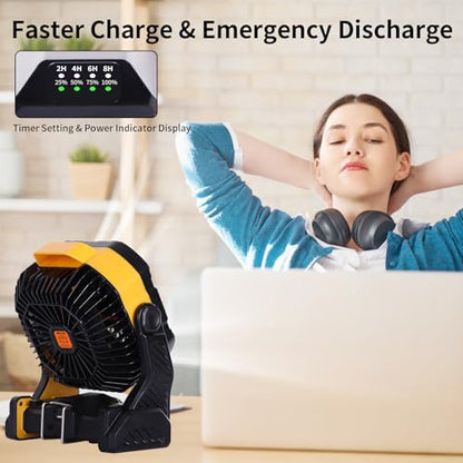 WESTTREE 20000mAh Camping Fan with LED Lantern USB Tpye C Rechargeable Battery Operated Outdoor Tent Fan with Light & Hook, 270° Pivot 4 Speeds, Personal USB Desk Fan for Camping Yellow X26A - color: X26A Yellow