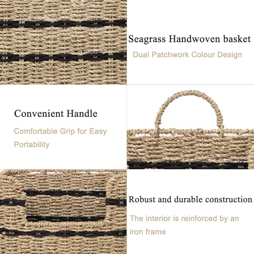 Handmade Seagrass Woven Hanging Basket with Black Cotton Rope - 11.81 x 4.33 x 7.87 Inches - Ideal for Wall Decor & Storage (Rectangular opening) - style: Rectangular opening