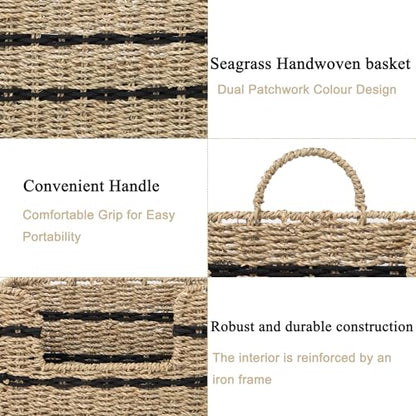 Handmade Seagrass Woven Hanging Basket with Black Cotton Rope - 11.81 x 4.33 x 7.87 Inches - Ideal for Wall Decor & Storage (Rectangular opening) - style: Rectangular opening
