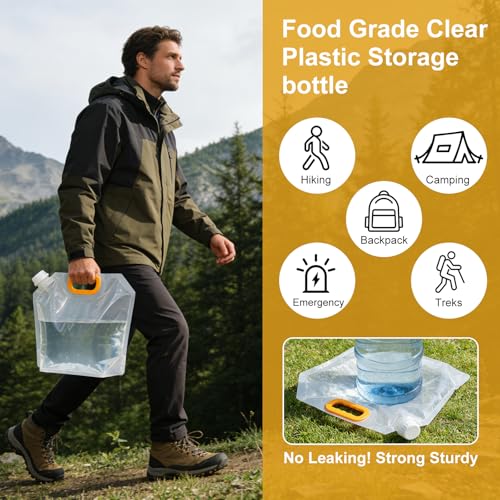 24 Pcs 1.3 Gal Collapsible Water Storage Bag, Emergency Water Jug | Foldable, Funnel & Stickers, Plastic Storage Pouch, Freezable Carrier Tank, Outdoor, Camping, Sport, Hiking