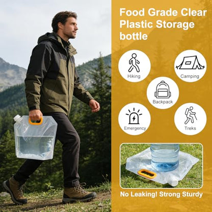 24 Pcs 1.3 Gal Collapsible Water Storage Bag, Emergency Water Jug | Foldable, Funnel & Stickers, Plastic Storage Pouch, Freezable Carrier Tank, Outdoor, Camping, Sport, Hiking