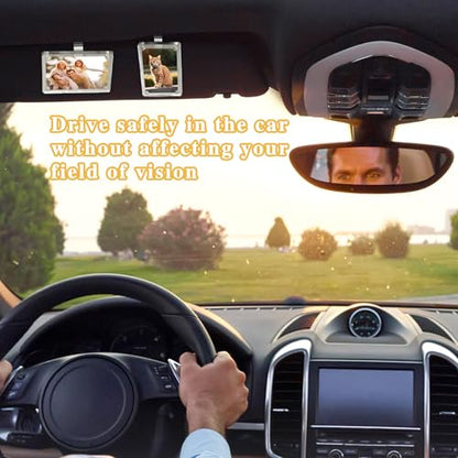 2Pcs Car Visor Photo Clip - Magnetic Acrylic Frame for 3" Photos,Sun Visor Clip with Strong Magnet,Drive Safe Gift for Boyfriend, Husband, Drivers (Clear)
