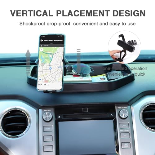 Black ABS Car Center Console Dash Table Storage Tray Fit for Toyota Tundra 2014-2021 Instrument Organizer Vertical Placement Phone Holder Cradle Accessories(with Mobile Phone Holder(B)) - style: With Mobile Phone Holder(B)