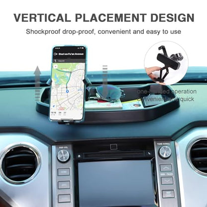 Black ABS Car Center Console Dash Table Storage Tray Fit for Toyota Tundra 2014-2021 Instrument Organizer Vertical Placement Phone Holder Cradle Accessories(with Mobile Phone Holder(B)) - style: With Mobile Phone Holder(B)